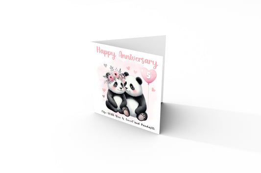 Personalised Panda Couple Anniversary Card - Custom Anniversary Years for Wedding, Dating, Relationship Milestones 1st, 2nd, 20th - For Him, Her, Wife, Husband, Couples - Pink Envelope Included