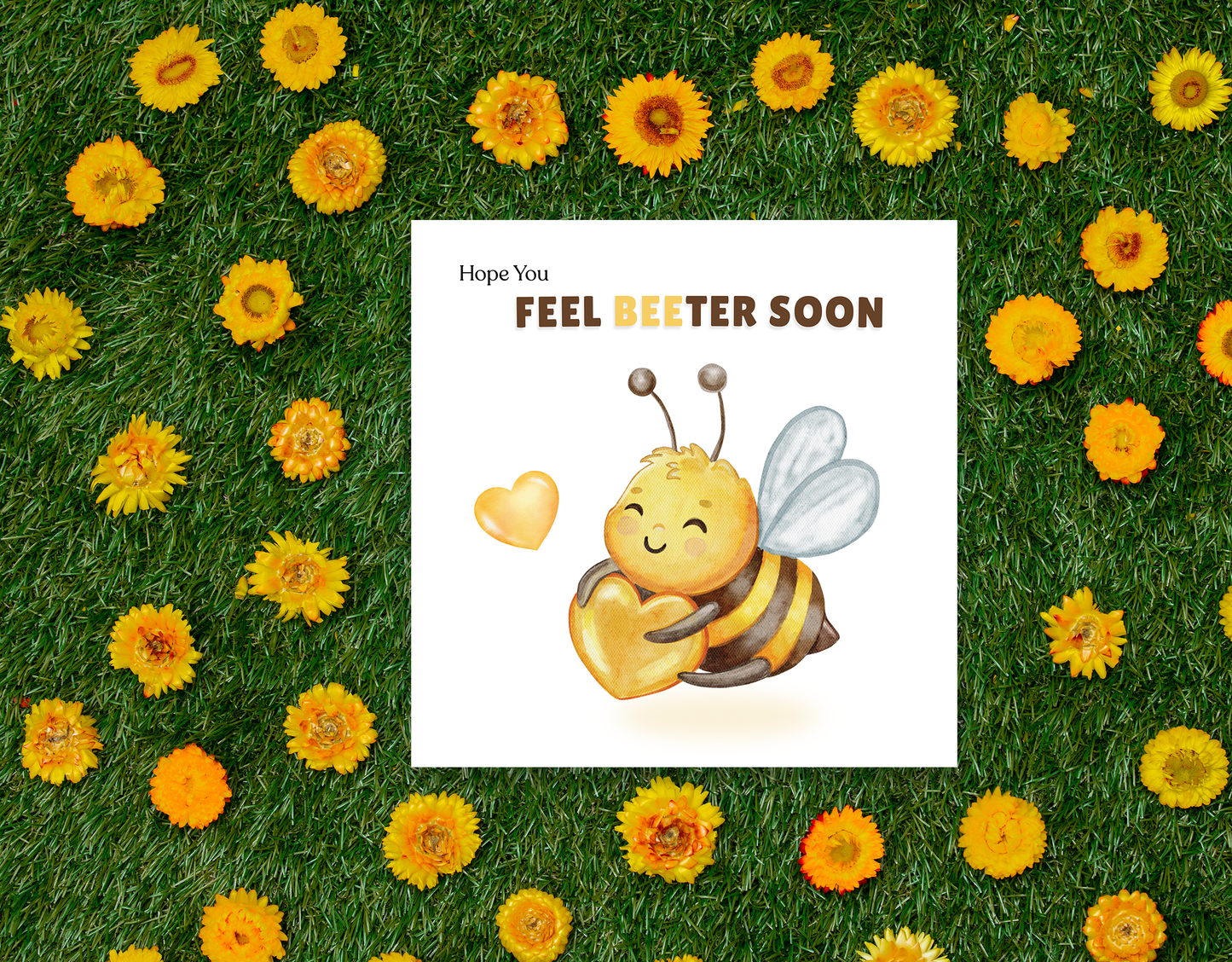 Hope You Feel Beeter Soon Card – Cute Bee Pun Get Well Greeting Card, Funny Feel Better, Encourage and Suppoer Card for Kids, Friends, Family, Coworkers –Yellow Envelope Included