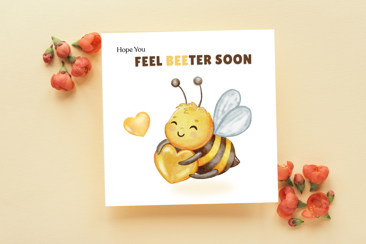 Hope You Feel Beeter Soon Card – Cute Bee Pun Get Well Greeting Card, Funny Feel Better, Encourage and Suppoer Card for Kids, Friends, Family, Coworkers –Yellow Envelope Included