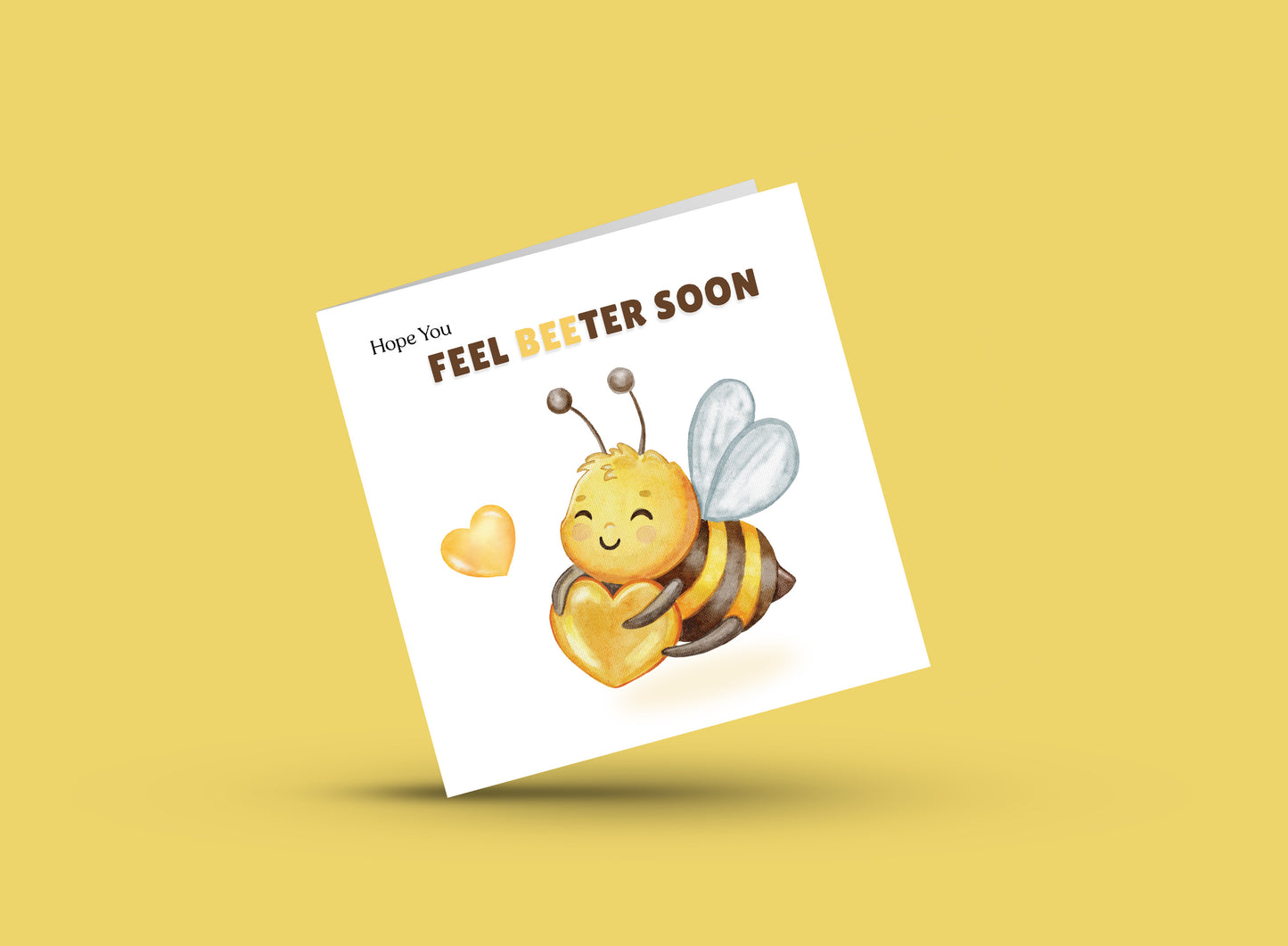 Hope You Feel Beeter Soon Card – Cute Bee Pun Get Well Greeting Card, Funny Feel Better, Encourage and Suppoer Card for Kids, Friends, Family, Coworkers –Yellow Envelope Included