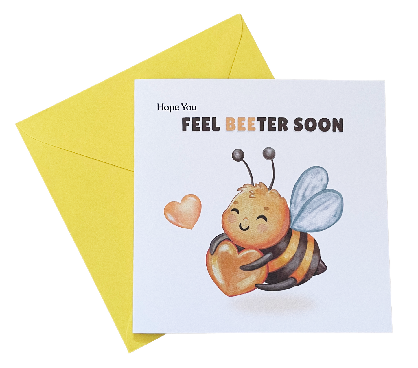 Hope You Feel Beeter Soon Card – Cute Bee Pun Get Well Greeting Card, Funny Feel Better, Encourage and Suppoer Card for Kids, Friends, Family, Coworkers –Yellow Envelope Included