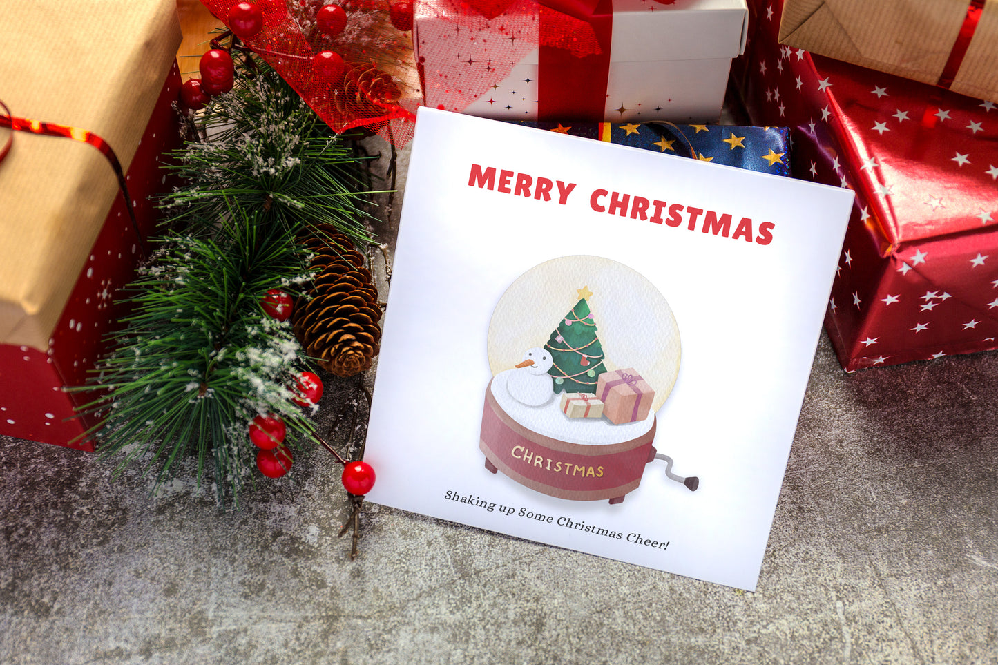 Snow Globe Christmas Card β Shaking Up Some Christmas Cheer! Watercolor Style Holiday Greeting Card for Mum, Dad, Auntie, Friend, Co-Workers & Loved Ones β Red Envelope Included