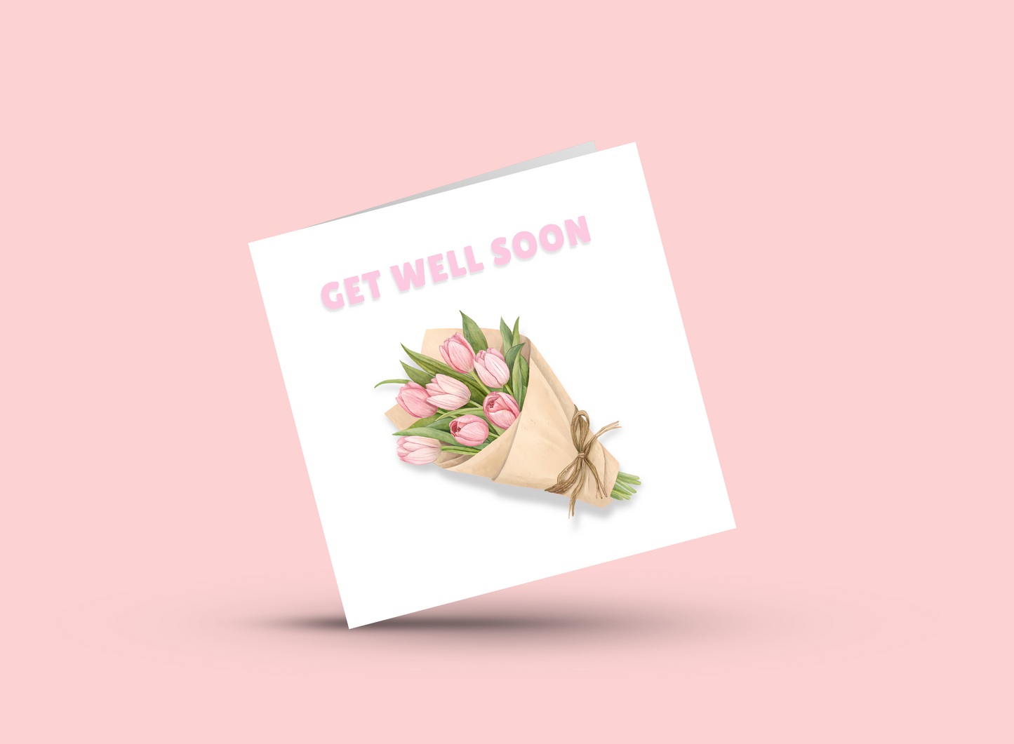 Get Well Soon Card - Beautiful Tulip Bouquet Greeting Card - Beautiful Floral Design - Recovery, Thinking of you, Sympathy Card with Pink Envelope for Her, Mom, Friend and Loved Ones