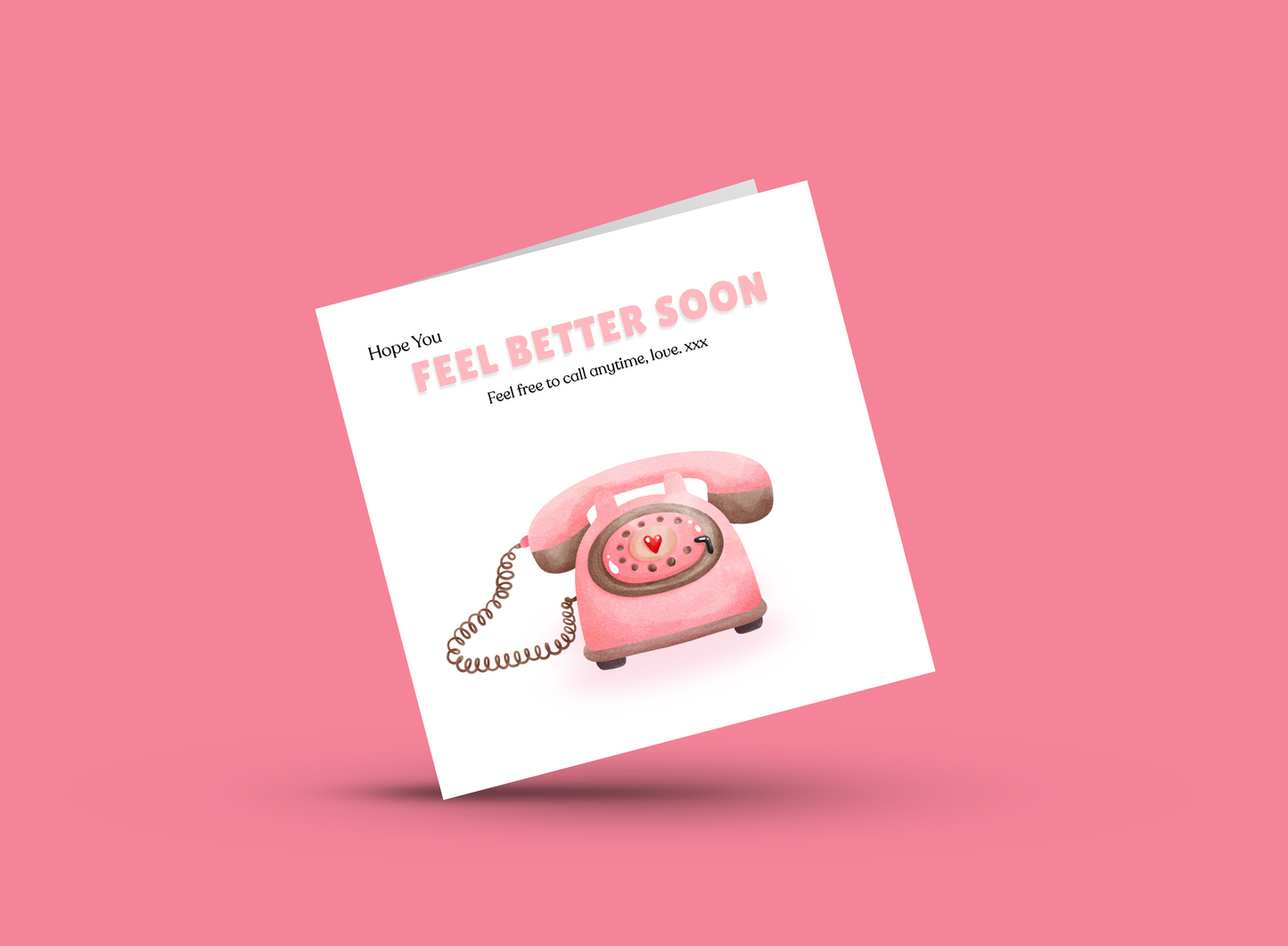 Give Me a Ring - Hope You Feel Better Soon Card with Vintage Pink Phone, Get Well Soon, Sentimental Encouragement,Stay in Touch & Support Card for Friends, Family, Loved Ones - Pink Envelope Included