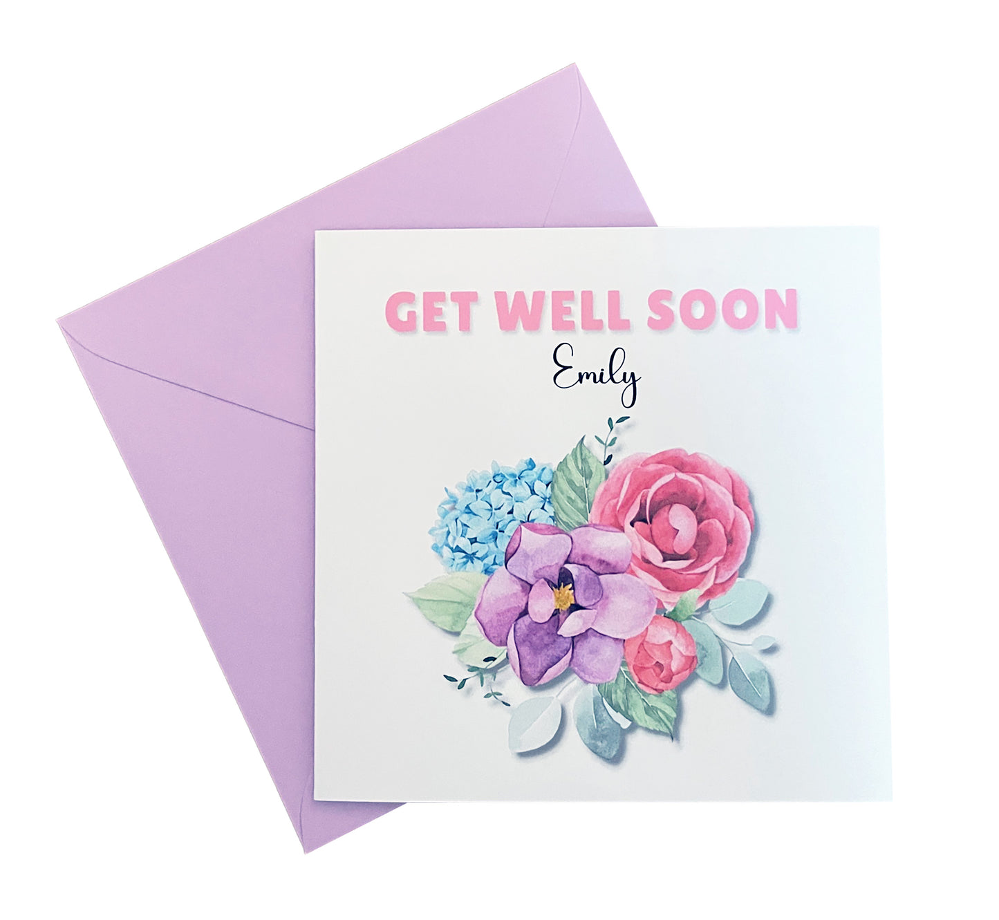 Flowers Bouquet -Personalised Get Well Soon Folded Card, Thinking of You Card, Sympathy, Sorry for your Loss Folded Card