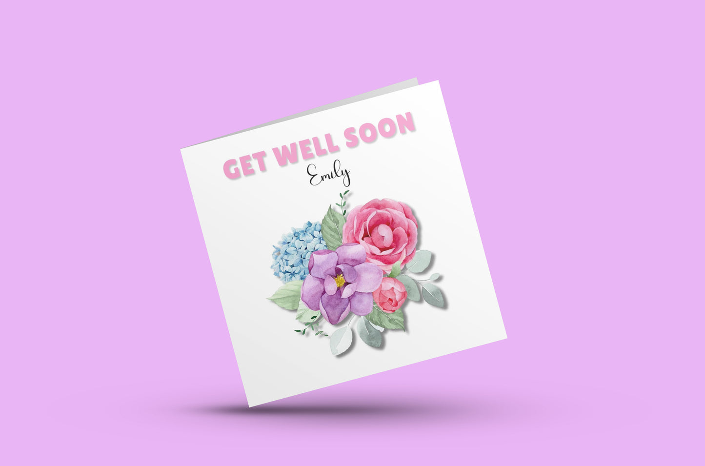 Flowers Bouquet -Personalised Get Well Soon Folded Card, Thinking of You Card, Sympathy, Sorry for your Loss Folded Card