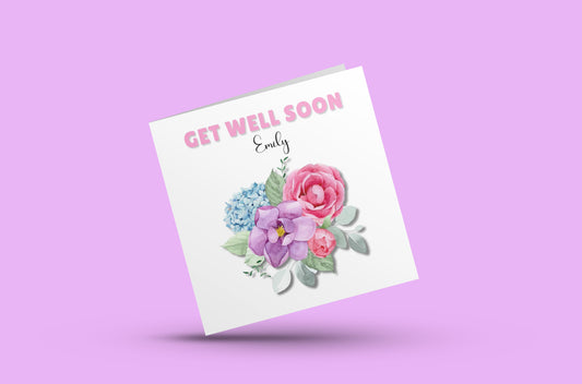 Flowers Bouquet -Personalised Get Well Soon Folded Card, Thinking of You Card, Sympathy, Sorry for your Loss Folded Card