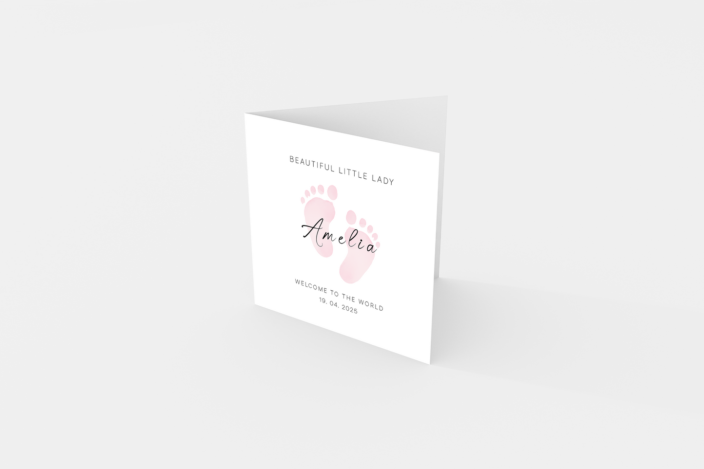 Personalised New Baby Card for Baby Girl, Welcome To The World Newborn Card, Baby Shower for Daughter, Granddaughter, Niece, Baby Feet Design with Customised Name &Date - Pink Envelope Included