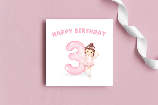 Fairy -Watercolour Style 3 Year Old Birthday Folded Card for Girls who loves Fairy Tales, Happy 3rd Birthday Card, Birthday Card for Children