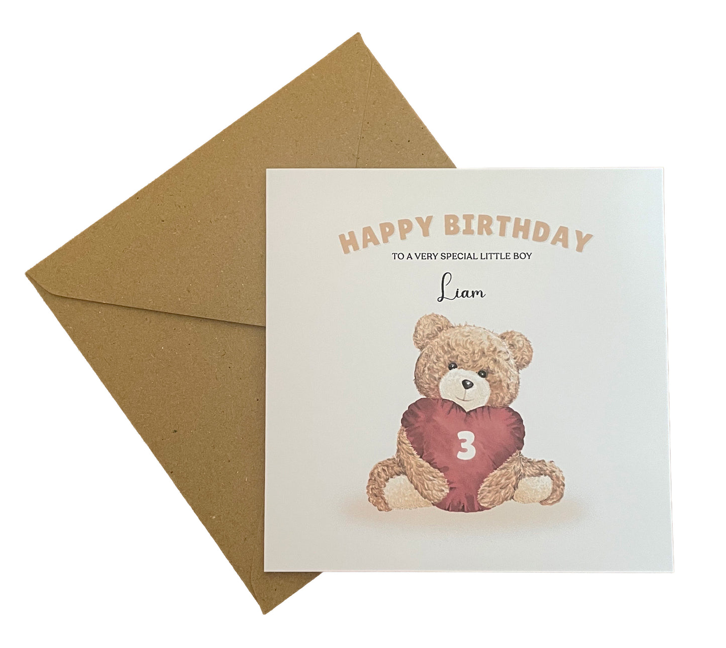 Teddy Bear with Heart-shaped Balloon-Personalised Birthday Folded Card for Boys, Custom Name, Age and Message, Watercolour Effect Happy Birthday Card, Any Age Birthday, 1st 2nd 3rd 4th 5th 6th 7th 8th 9th 10th, Customisable Birthday Card for Children
