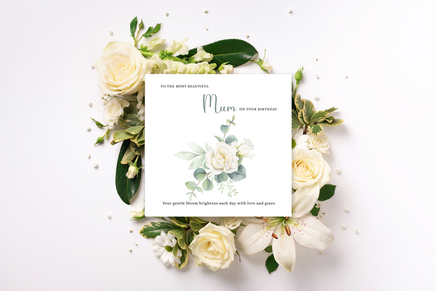 Rose Floral Birthday Card – Watercolour Flowers for Mum or Mother - Green Envelope Included