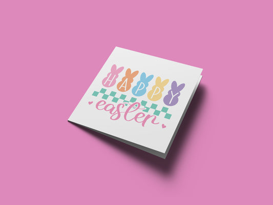 Bunny Happy Easter Card – Spring Holiday Greeting Card – Bunny Letters Easter Card for Family, Girls, Teens, Friends, Kids, Loved Ones - Pink Envelope Included