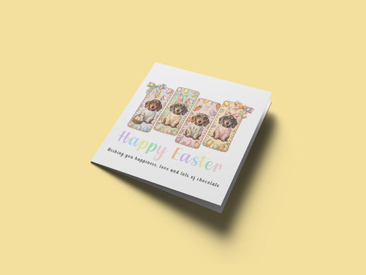 Pastel Dachshund Happy Easter Card – Sausage Dog Easter Card for Dog Lovers, Owners, Boys, Girls , Wife, Husband, Mum, Dad, Grandma, Grandpa, Family - Yellow Envelope Included