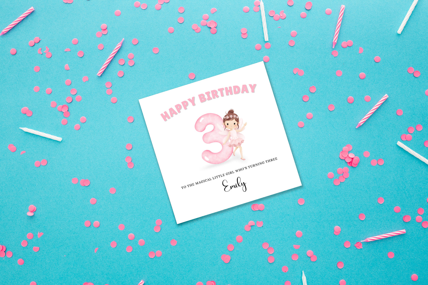 Fairy -Personalised Watercolour Style 3 Year Old Birthday Folded Card for Girls who loves Fairy Tales, Custom Name and Message Happy 3rd Birthday Card, Customisable Birthday Card for Children