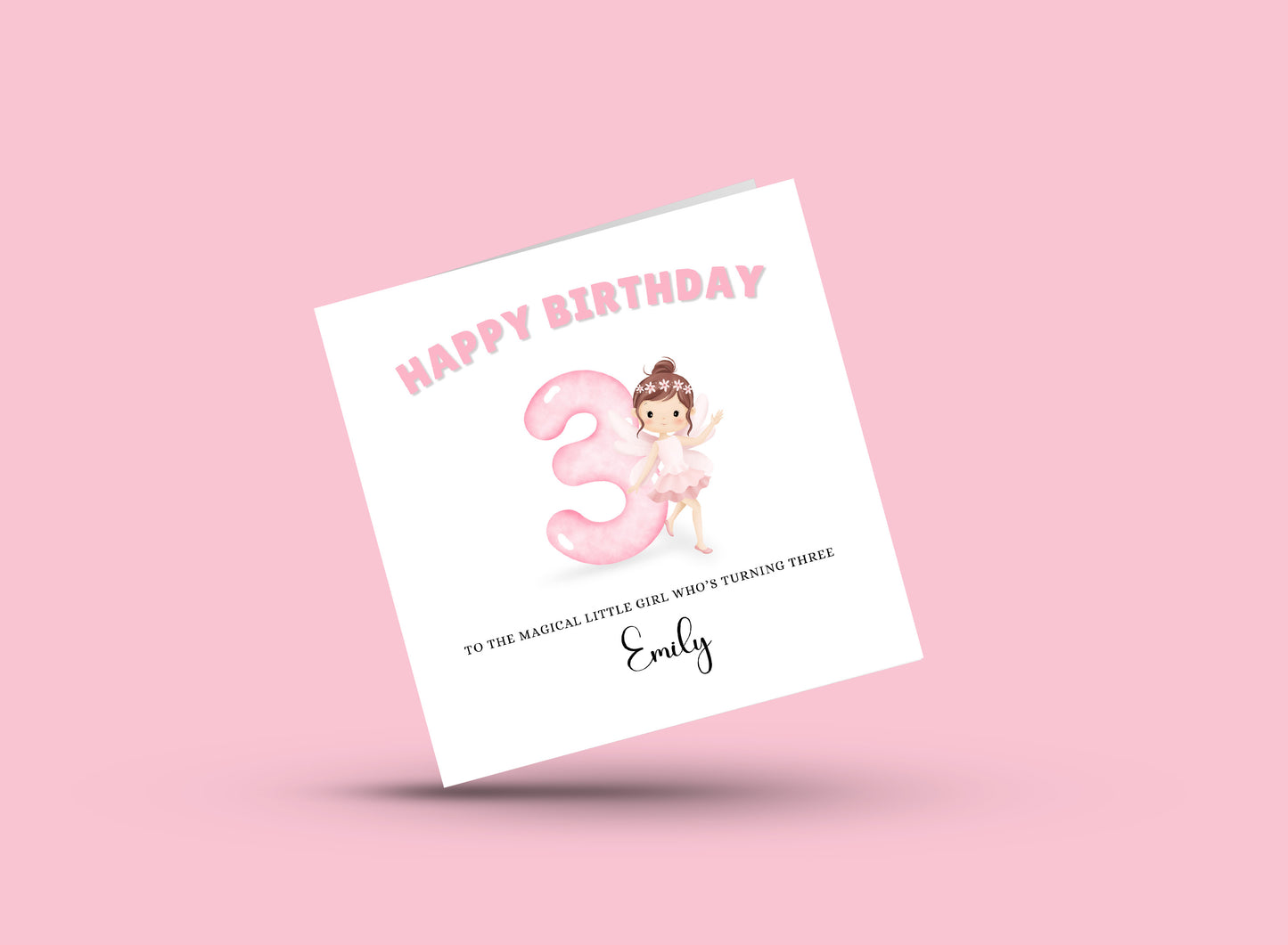 Fairy -Personalised Watercolour Style 3 Year Old Birthday Folded Card for Girls who loves Fairy Tales, Custom Name and Message Happy 3rd Birthday Card, Customisable Birthday Card for Children