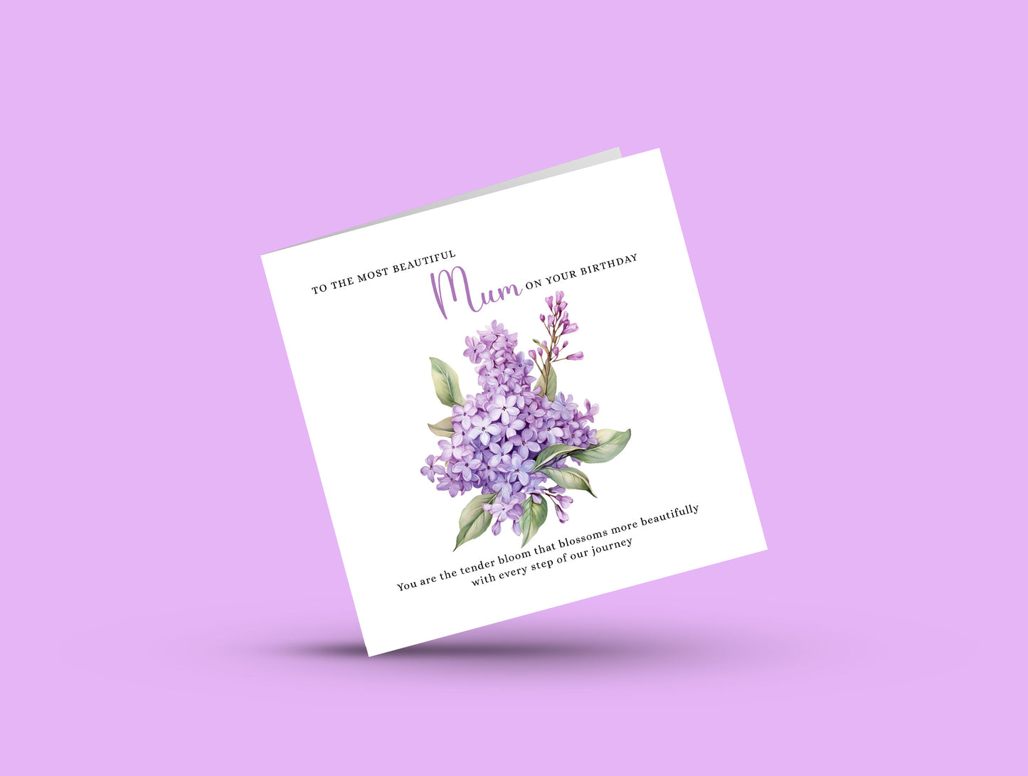 Lilac Floral Birthday Card – Watercolour Flowers for Mum or Mother - Purple Envelope Included