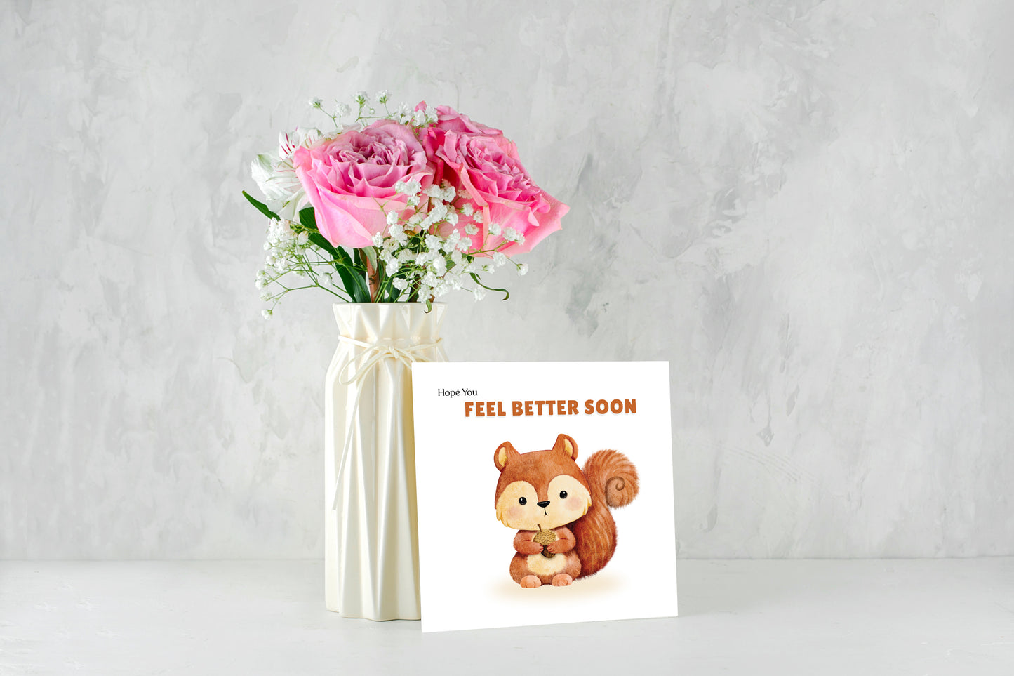 Hope You Feel Better Soon Card - Cute Squirrel Design - Get Well Soon Greeting Card for Friends, Kids, loved Ones - Brown Envelope Included