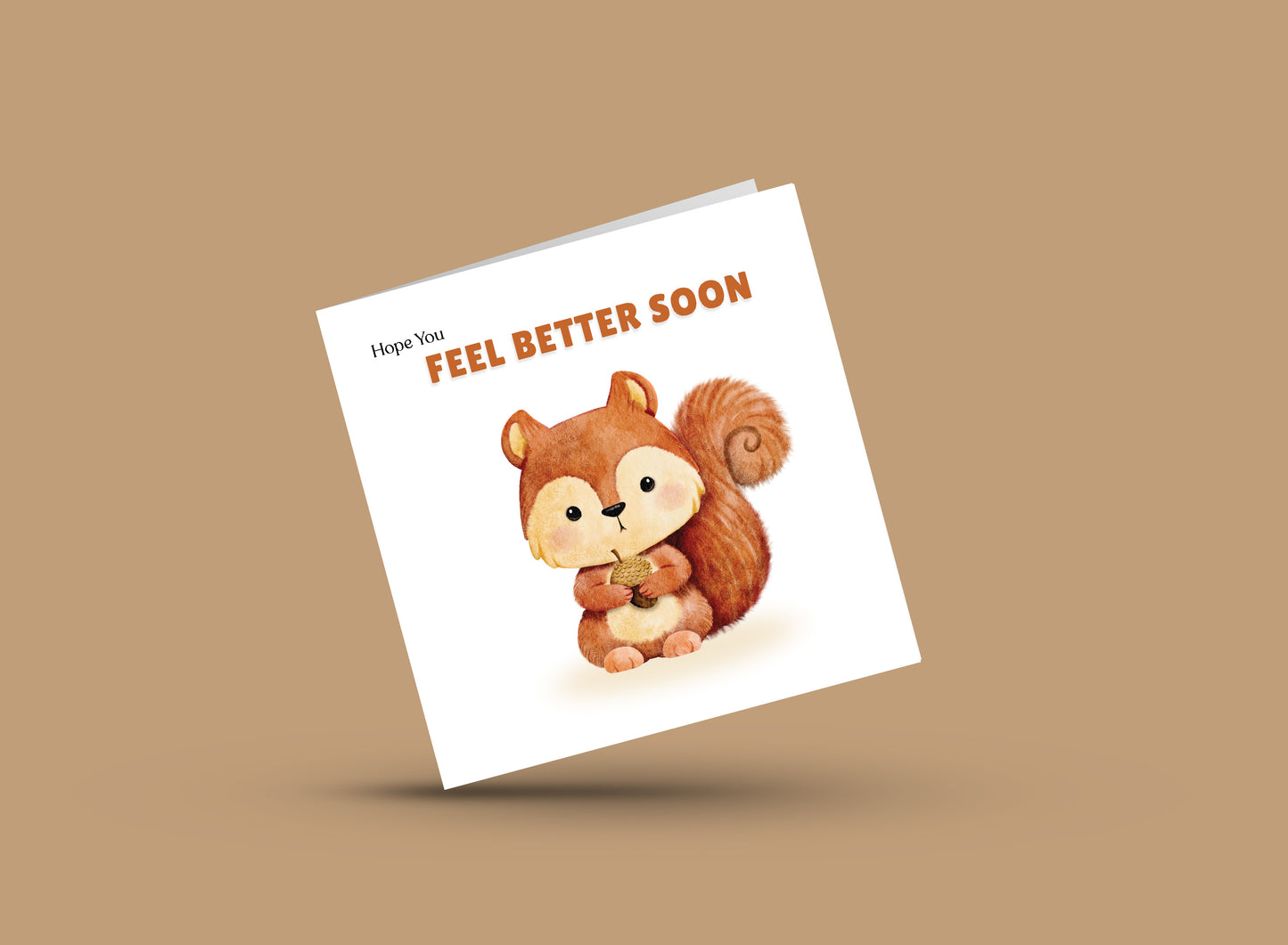 Hope You Feel Better Soon Card - Cute Squirrel Design - Get Well Soon Greeting Card for Friends, Kids, loved Ones - Brown Envelope Included