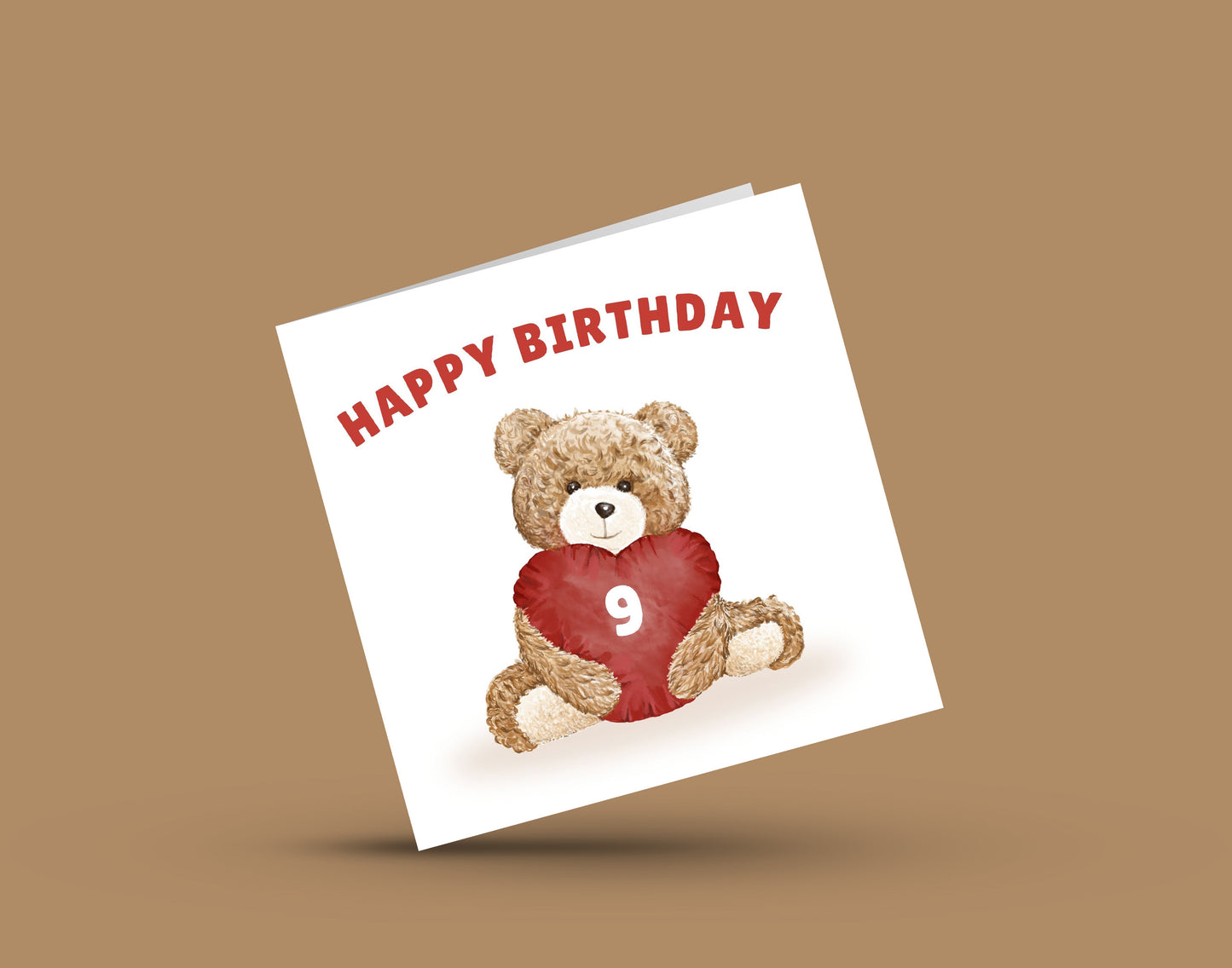 Teddy Bear Birthday Card for Boys and Girls – Heart Cushion with Age (1st, 2nd, 3rd, 4th, 5th, 6th, 7th, 8th, 9th, 10th or Any Age ) Children's Birthday Card – Brown Envelope Included
