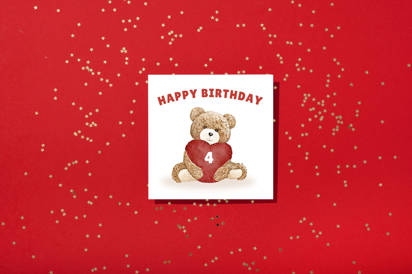 Teddy Bear Birthday Card for Boys and Girls – Heart Cushion with Age (1st, 2nd, 3rd, 4th, 5th, 6th, 7th, 8th, 9th, 10th or Any Age ) Children's Birthday Card – Brown Envelope Included