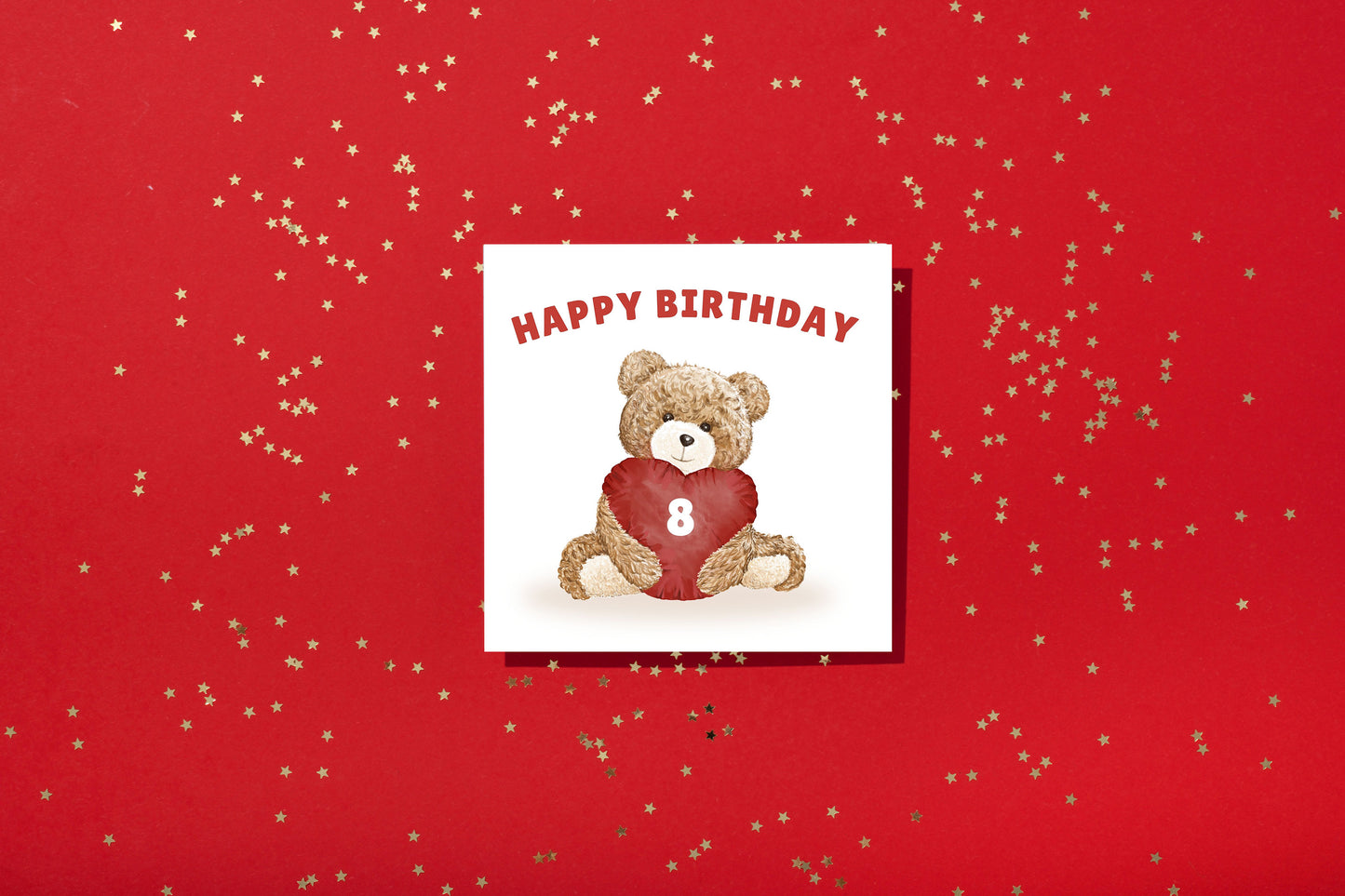 Teddy Bear Birthday Card for Boys and Girls – Heart Cushion with Age (1st, 2nd, 3rd, 4th, 5th, 6th, 7th, 8th, 9th, 10th or Any Age ) Children's Birthday Card – Brown Envelope Included