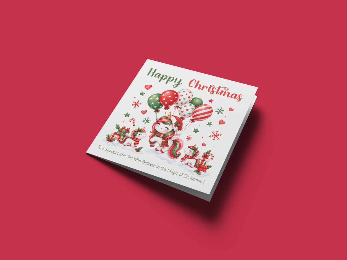 Magical Unicorn Christmas Card β Cute Christmas Card for Girls