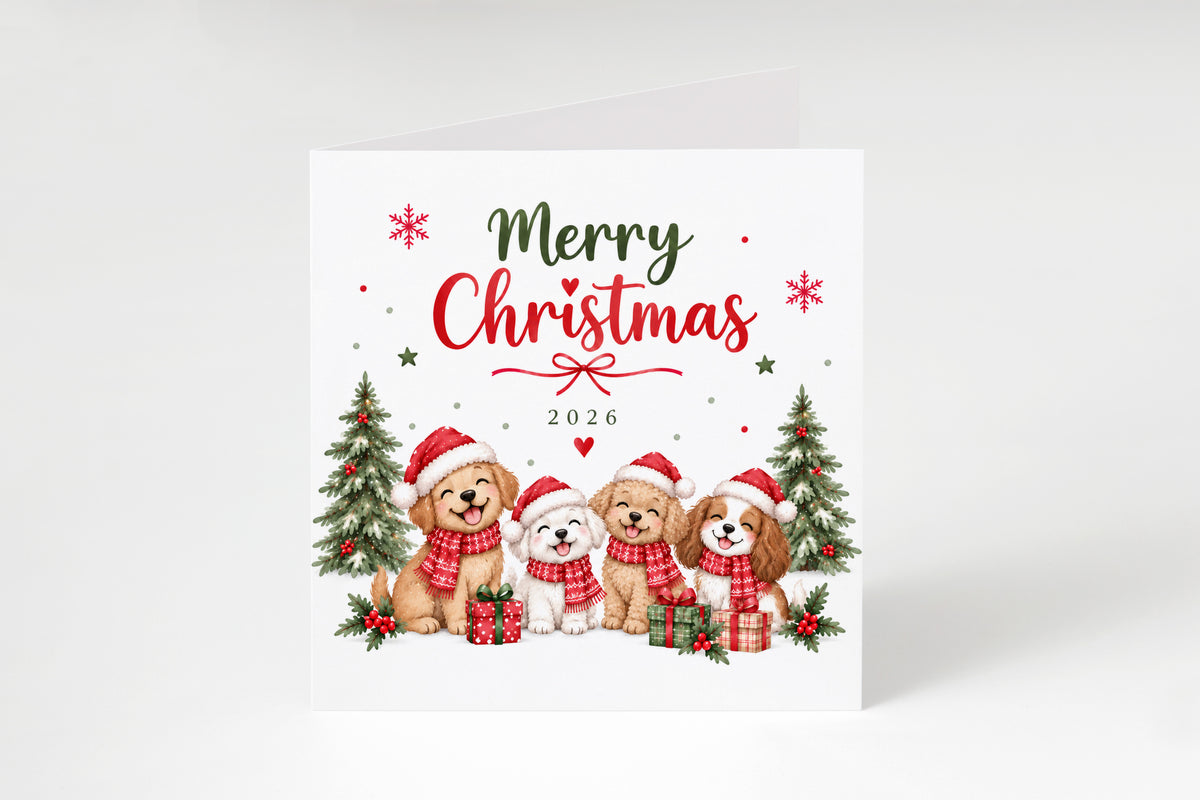 2026 Cute Dog Christmas Card โ Festive Puppy Christmas Greeting Card