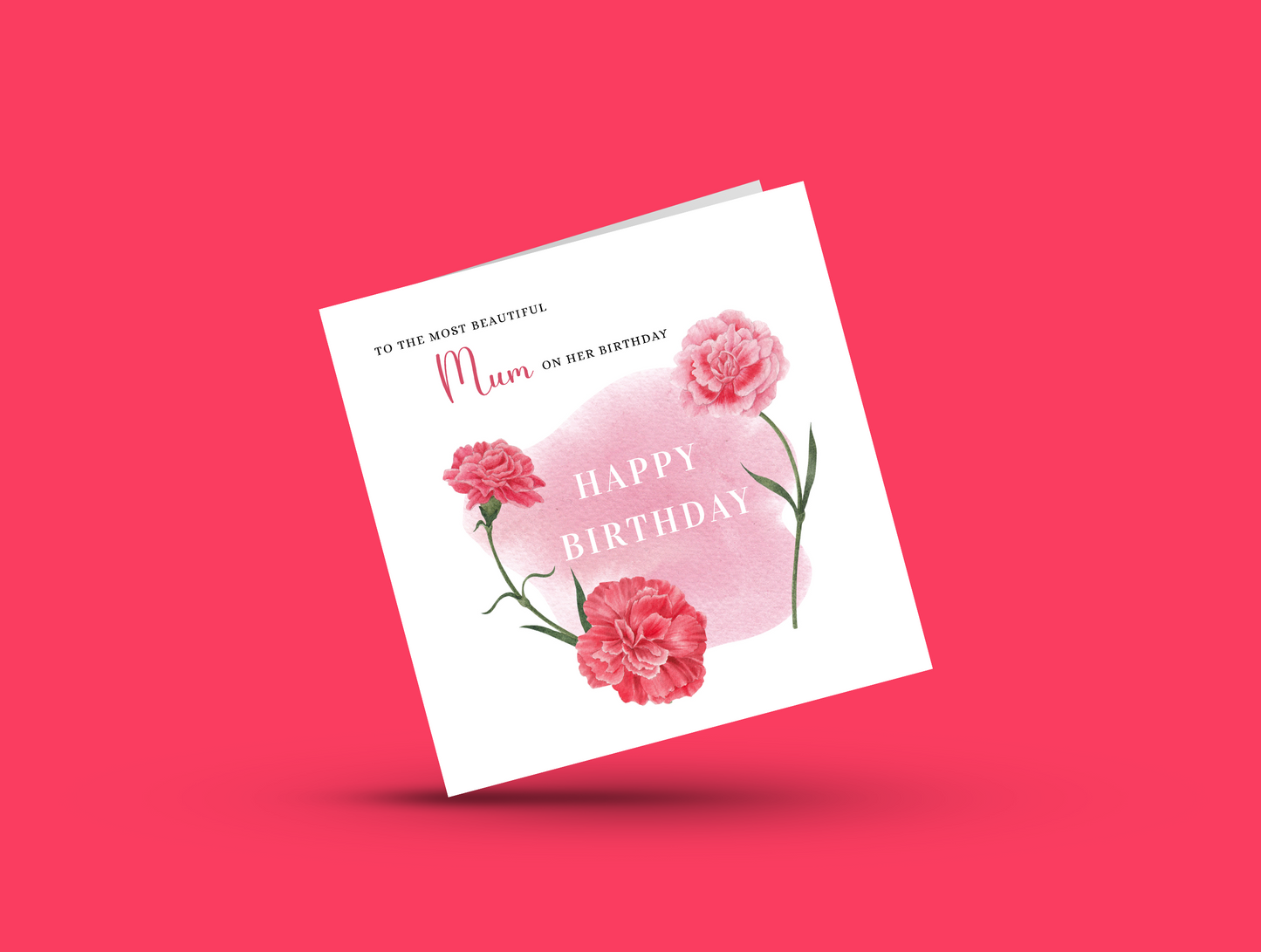 Carnation Floral Birthday Card – Watercolour Flowers for Mum or Mother - Red Envelope Included