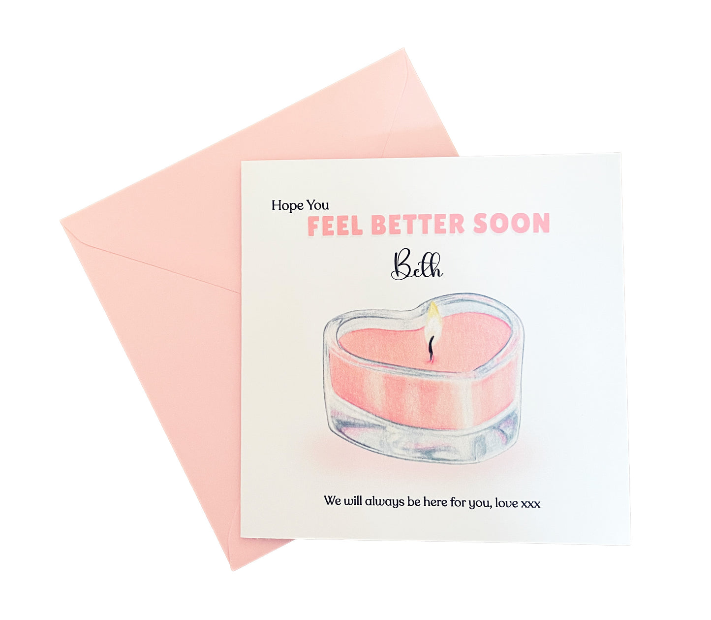 Heart Candle -Personalised Hope You Feel Better Soon Folded Card, Get Well Card, Thinking of You Card, Sympathy Folded Card
