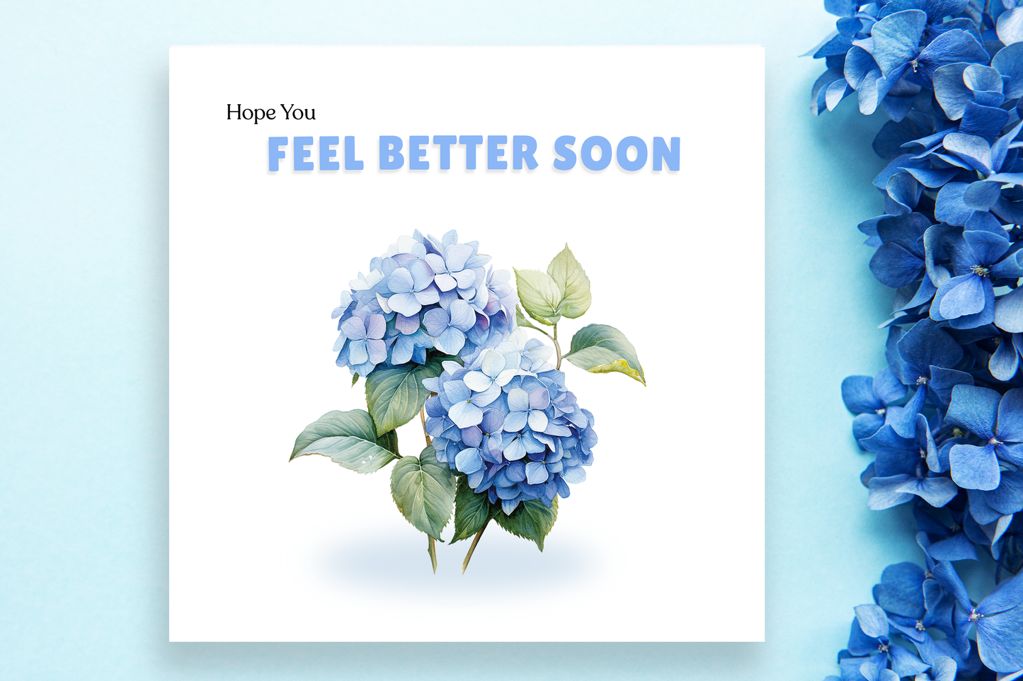 Hope you Feel Better Soon, Get Well Soon Card - Elegant Hydrangea Greeting Card - Beautiful Floral Design - Recovery, Thinking of You, Sympathy Card with Blue Envelope for Her, Mom, Friend and Loved Ones