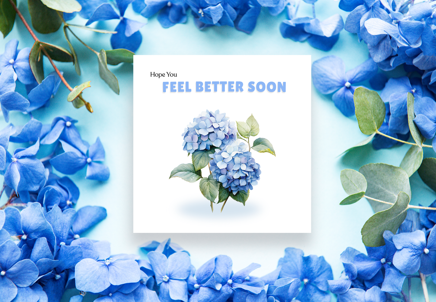 Hope you Feel Better Soon, Get Well Soon Card - Elegant Hydrangea Greeting Card - Beautiful Floral Design - Recovery, Thinking of You, Sympathy Card with Blue Envelope for Her, Mom, Friend and Loved Ones