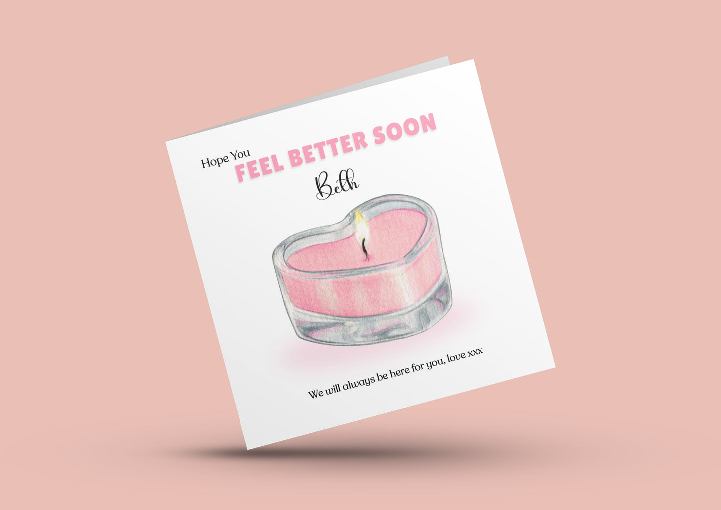 Heart Candle -Personalised Hope You Feel Better Soon Folded Card, Get Well Card, Thinking of You Card, Sympathy Folded Card