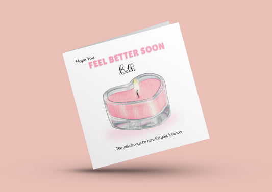 Heart Candle -Personalised Hope You Feel Better Soon Folded Card, Get Well Card, Thinking of You Card, Sympathy Folded Card
