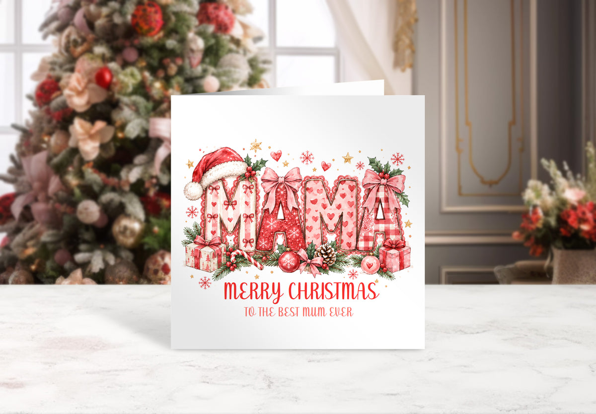 Pink Merry Christmas Card to the Best Mum Ever