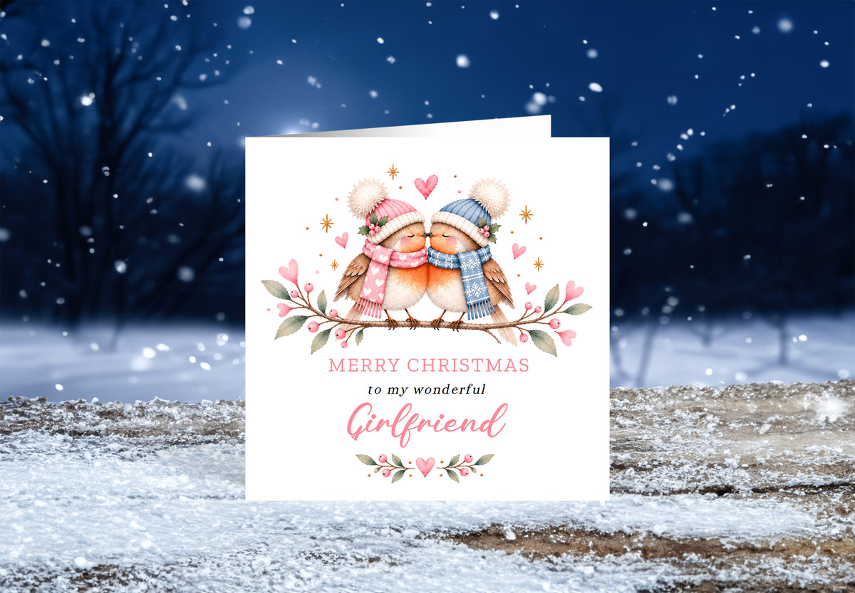 Cute Robin Christmas Card for Girlfriend β Merry Christmas to My Wonderful Girlfriend