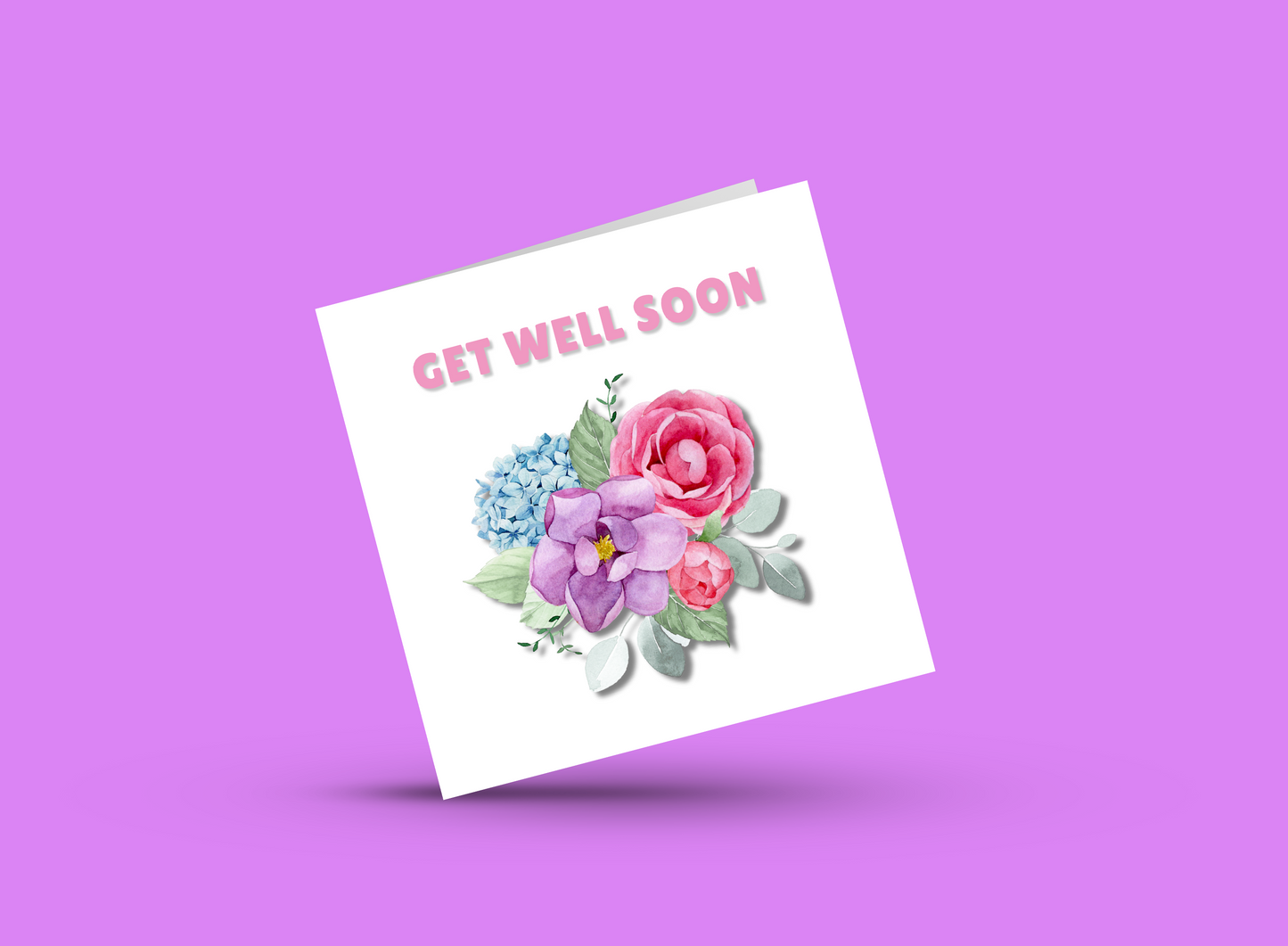 Get Well Soon Greeting Card - Beautiful Flowers Design - Elegant Recovery Card, Sympathy Card with Purple Envelope for Her, Mom, Friend and Loved Ones