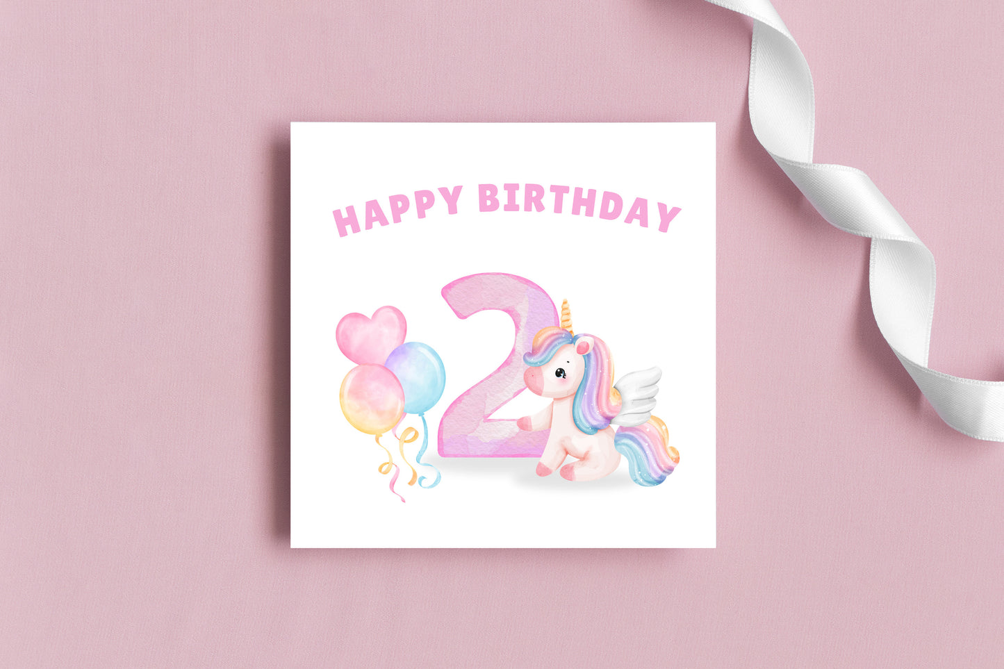 Magical Unicorn with Big Number 2 Design- 2rd Birthday Card for Toddler - 2 Years Old Birthday Card for Baby Girl, Daughter, Granddaughter, Niece, Children's Birthday Card – Purple Envelope Included
