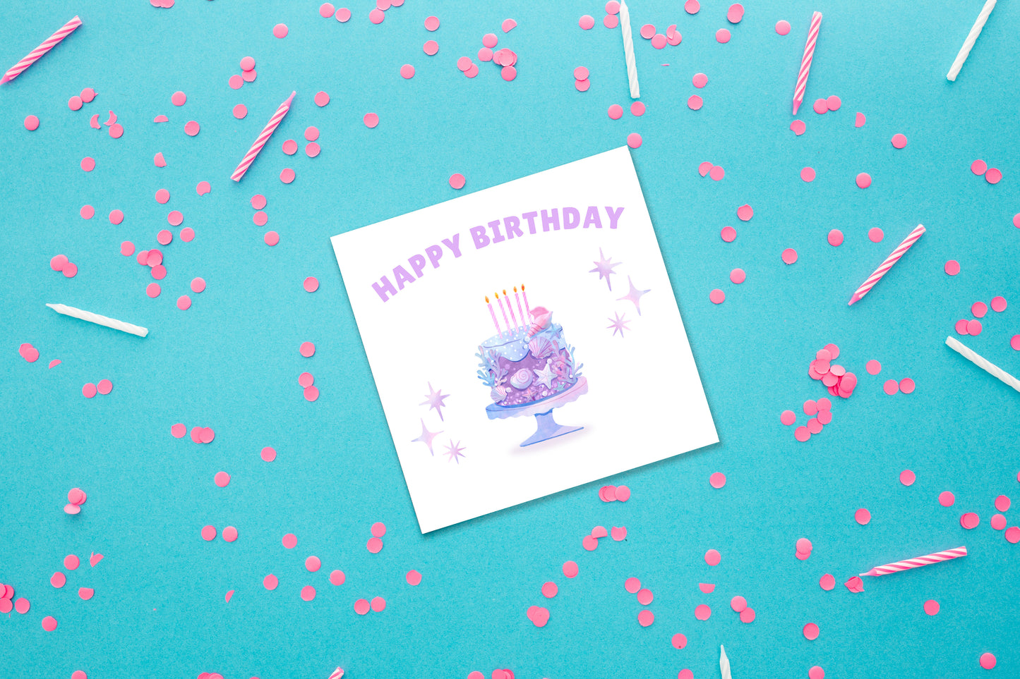 Little Mermaid Cake - Watercolour Style Birthday Folded Card for Girls who loves little mermaid theme, Happy Birthday Card, Birthday Card for Children
