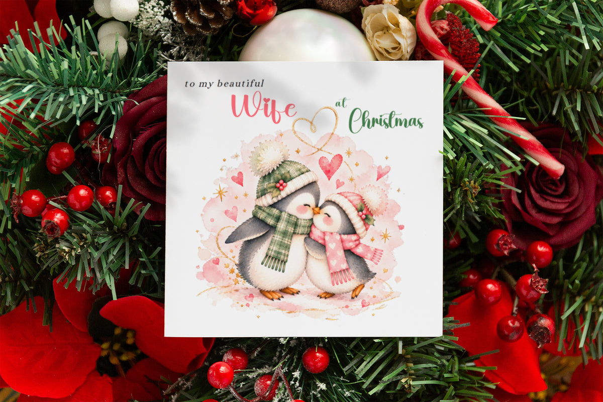 Merry Christmas Card for Wife – Cute Penguin Couple Christmas Card