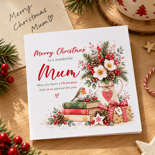 Christmas Card for Mum – Festive Floral Design
