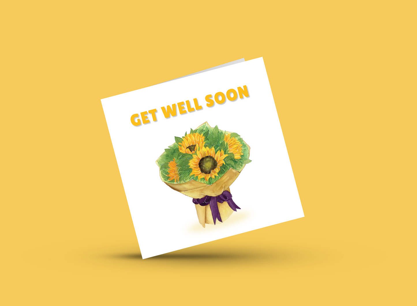 Get Well Soon Card - Beautiful Sunflower Bouquet Greeting Card - Beautiful Floral Design - Recovery, Thinking of You, Sympathy Card with Pink Envelope for Her, Mom, Friend and Loved Ones