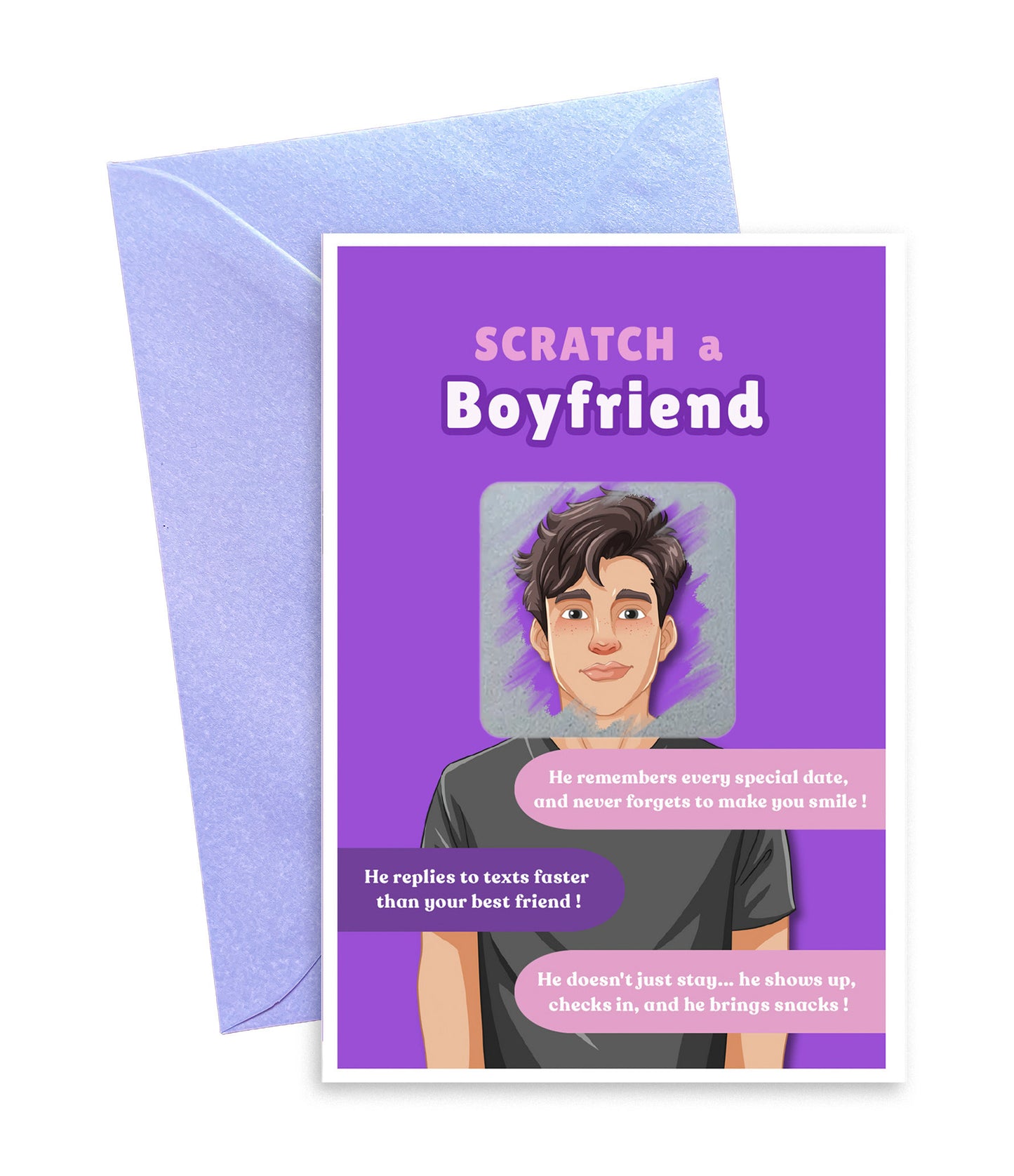 Scratch a Boyfriend - Novelty Scratch Card, Funny Gift for Women, Birthday, Secret Santa, Valentine - 2 Boyfriend Variations - Alternative to Grow Your Own Kits - Gift Envelope Included
