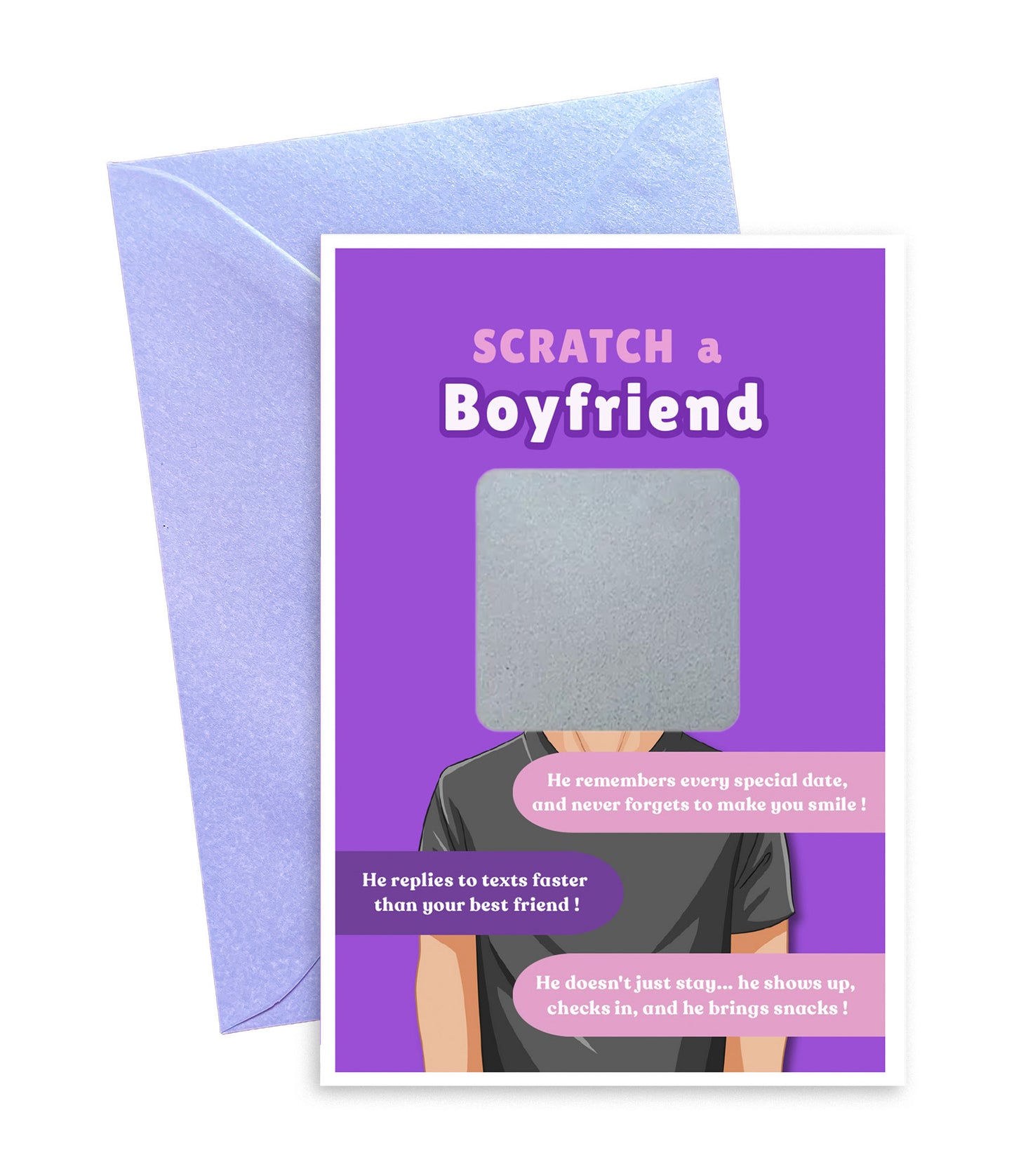 Scratch a Boyfriend - Novelty Scratch Card, Funny Gift for Women, Birthday, Secret Santa, Valentine - 2 Boyfriend Variations - Alternative to Grow Your Own Kits - Gift Envelope Included