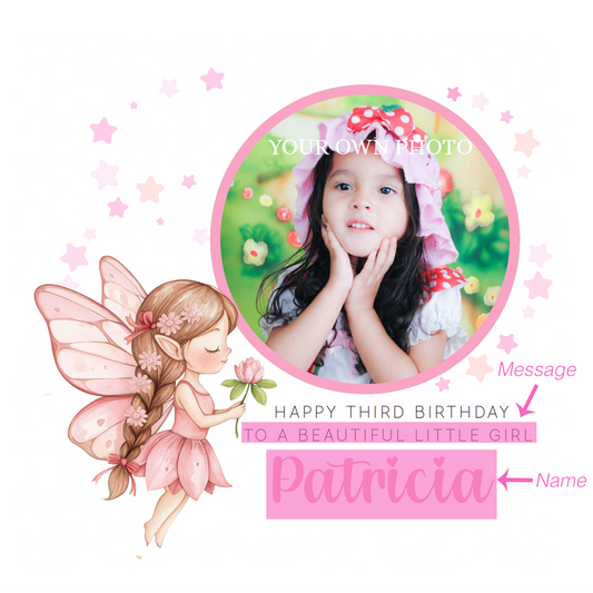 Personalised Photo 3 Years Old 3rd Birthday Card for Toddler Girl – Pink Fairy Design with Custom Photo & Name - Age 3 Year Old Birthday Card for Daughter, Granddaughter, Niece with Pink Envelope