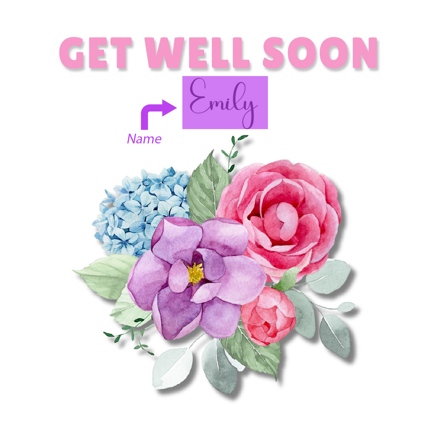 Flowers Bouquet -Personalised Get Well Soon Folded Card, Thinking of You Card, Sympathy, Sorry for your Loss Folded Card