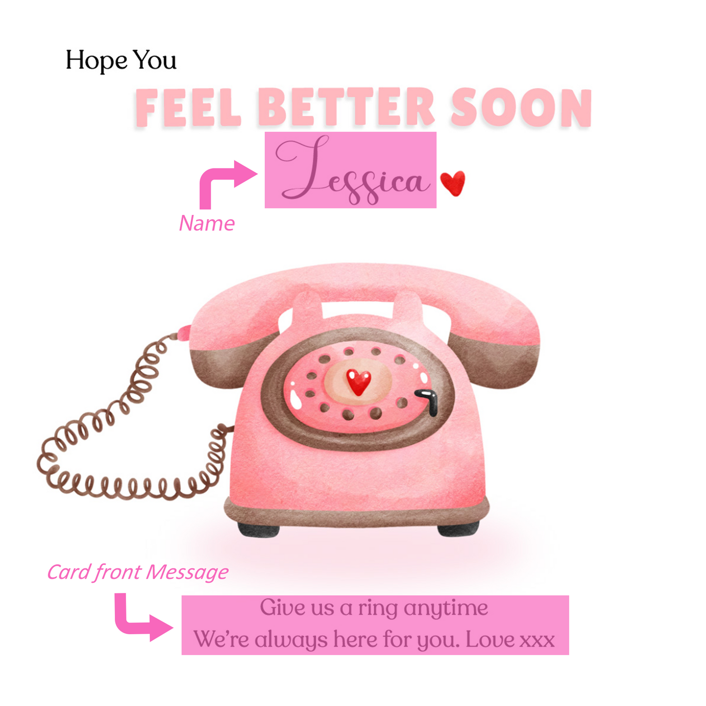 Call Me -Personalised Hope You Feel Better Soon Folded Card, Get Well Folded Card, Thinking of You Card, Sympathy Folded Card