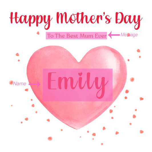 Personalised Happy Mother's Day Card for Her, Mummy, Mama, Mum, Mother to be, Mum to be, Grandma, Wife - Red Heart Design - from Son, Daughter and Kids – Custom Name & Message - Red Envelope Included