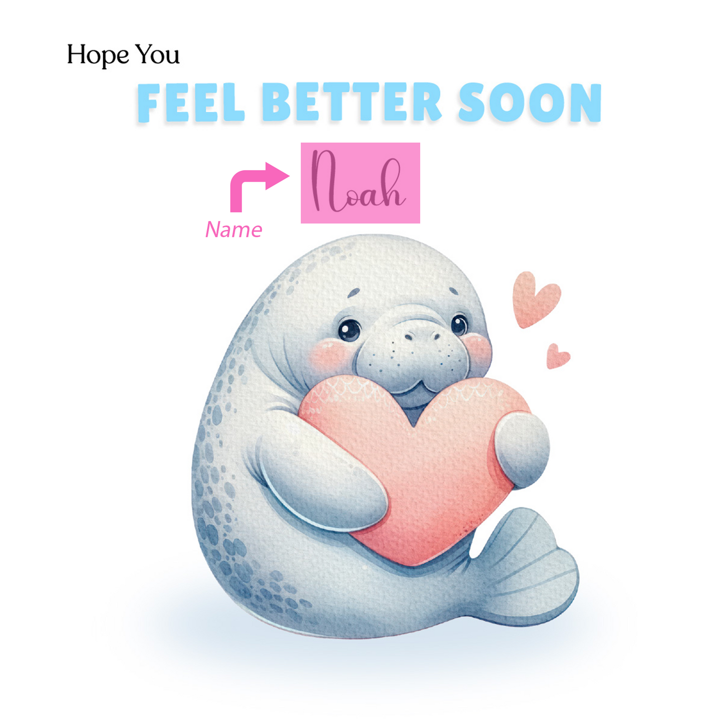 Seal -Personalised Hope You Feel Better Soon Folded Card, Get Well Card, Thinking of You Card, Sympathy Folded Card