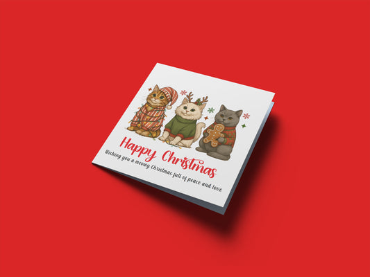 Cute & Funny Cats Pun Christmas Card - Meowy Christmas - Tabby, Ragdoll & British Shorthair Xmas Card for Cat Lovers, Cat Owners, Friends, Family, Him, Her, Kids, Co-Workers – Red Envelope Included
