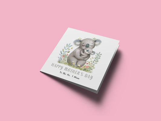 Happy Mother’s Day Card To The No. 1 Mum for Her, Mummy, Mama, Mum, Mother to be, Grandma from Children, Son & Daughter – Cute Koala Mummy & Kid Design - Pink Envelope Included
